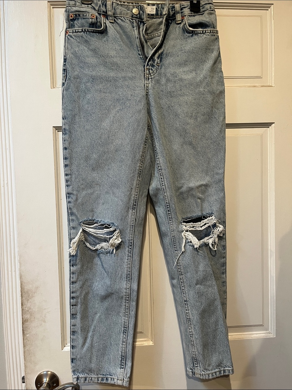 Topshop Light Wash Ripped Straight Leg Jeans